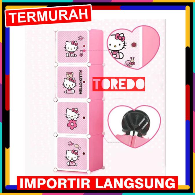 

lemari pakaian plastik kartun 4 pintu - rak baju anak WARDROBE CARTOON stock ready