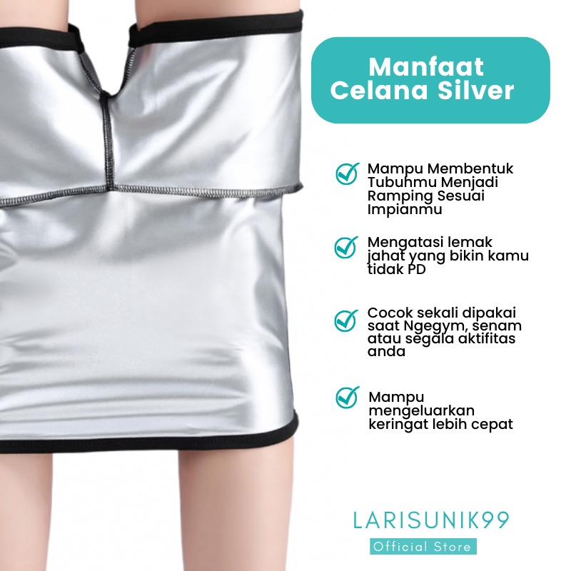 Celana Bawahan Olahraga Pendek Hot Pants Wanita Legging Leging Lejing Laging Sauna Senam Yoga Gym Fitnes Workout Lari Pembakar Membakar Lemak Perut Buncit Paha dan Betis Celana Silver Pendek Premium Import Original