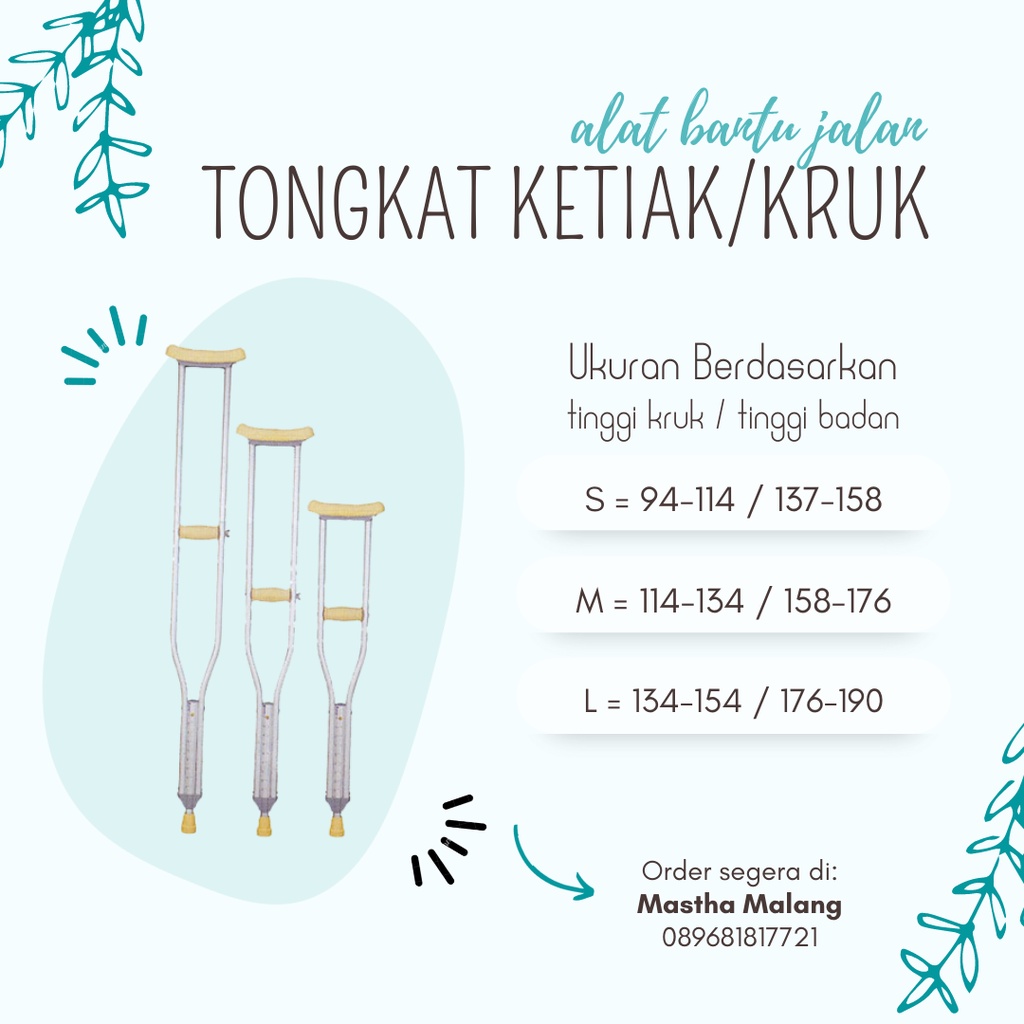 Original *Mastha Malang* Tongkat Ketiak/Tongkat Kruk/Egrang ukuran S,M,L Alat Bantu Jalan(perbiji)