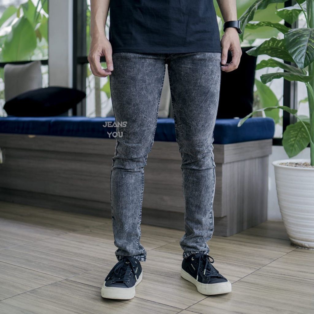 Celana Panjang Jeans Pria Snow Black Original Skinny Fit Slimfit Cowok