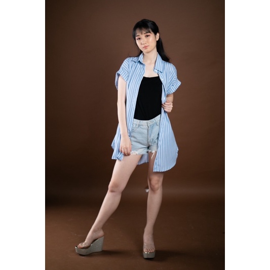atasan casual wanita motif salur / blouse casual mahrani