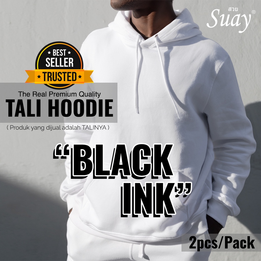 SUAY Tali Hoodie (8mm) Warna Hitam Black Ink Flat Gepeng Pipih | Sweater Jumper Sweatshirt  Premium SURABAYA