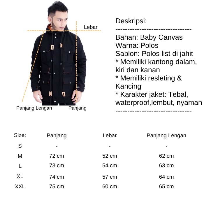 Jaket Parka Pria Hoodie Sleting Saku Dalam Canvas Suede Tebal Adem New