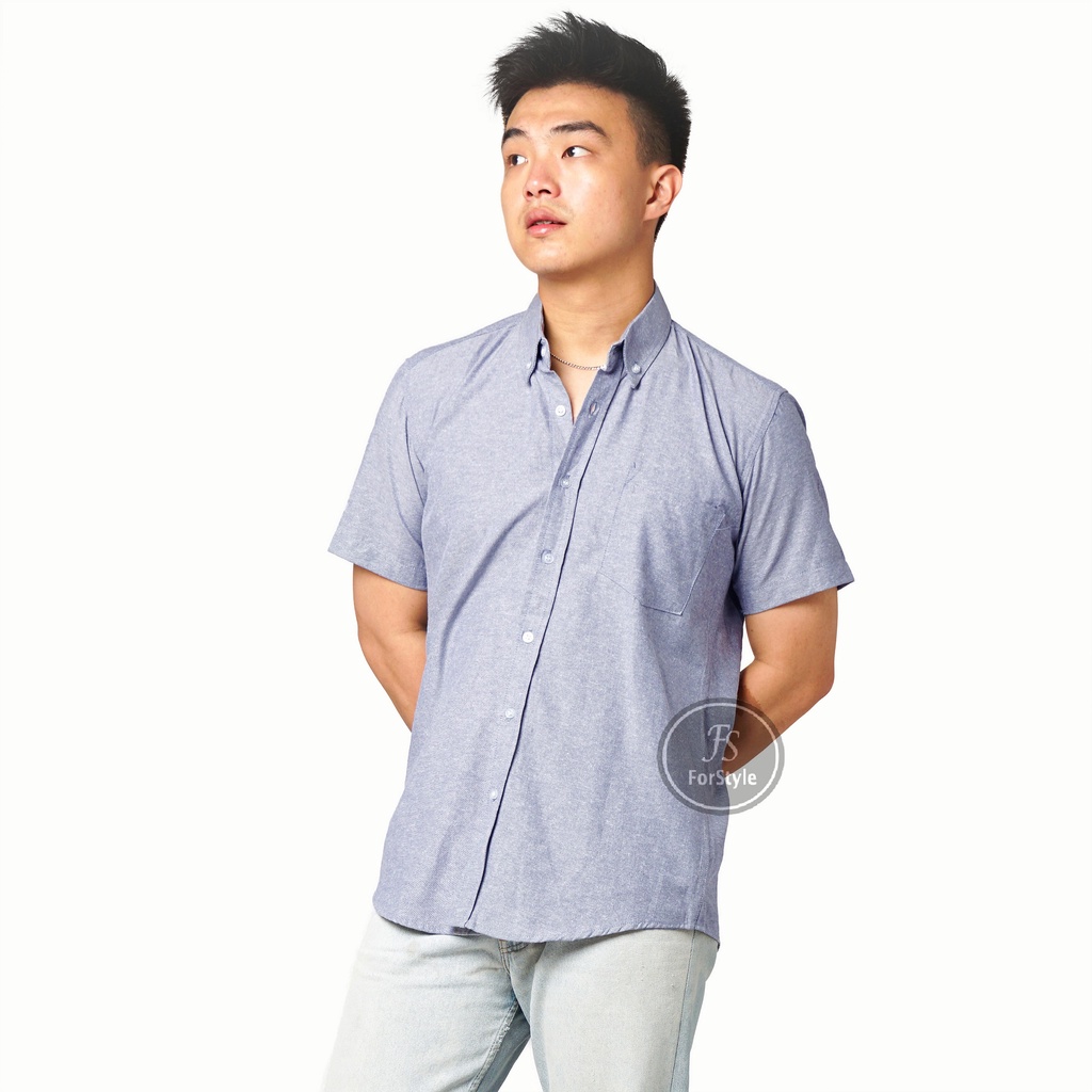 Kemeja Pria Polos Pendek Oxford Navy Jeans