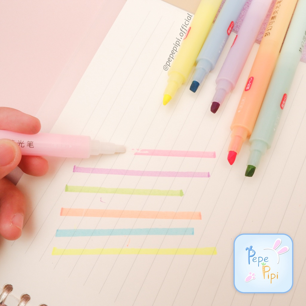 Highlighter Dual Tip Tian Hao HD24 Erasable 1 set Bisa Di Hapus Spidol Pastel Marker Textlighter Textliner