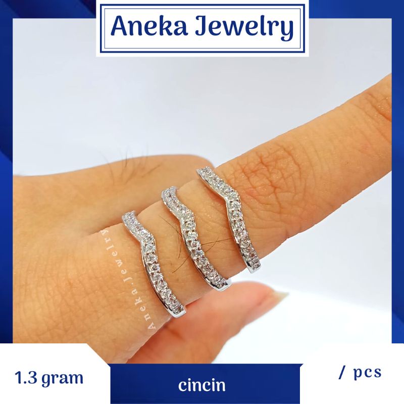 Cincin Mata2 V Baris, Perak 925, Sepuh Emas Putih