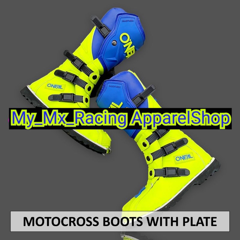 Sepatu MX Boots Oneal with Iron Protector - Sepatu Trail - Sepatu Motocross - Sepatu Enduro - Sepatu Adventure - Blue in Fluogreen terlaris