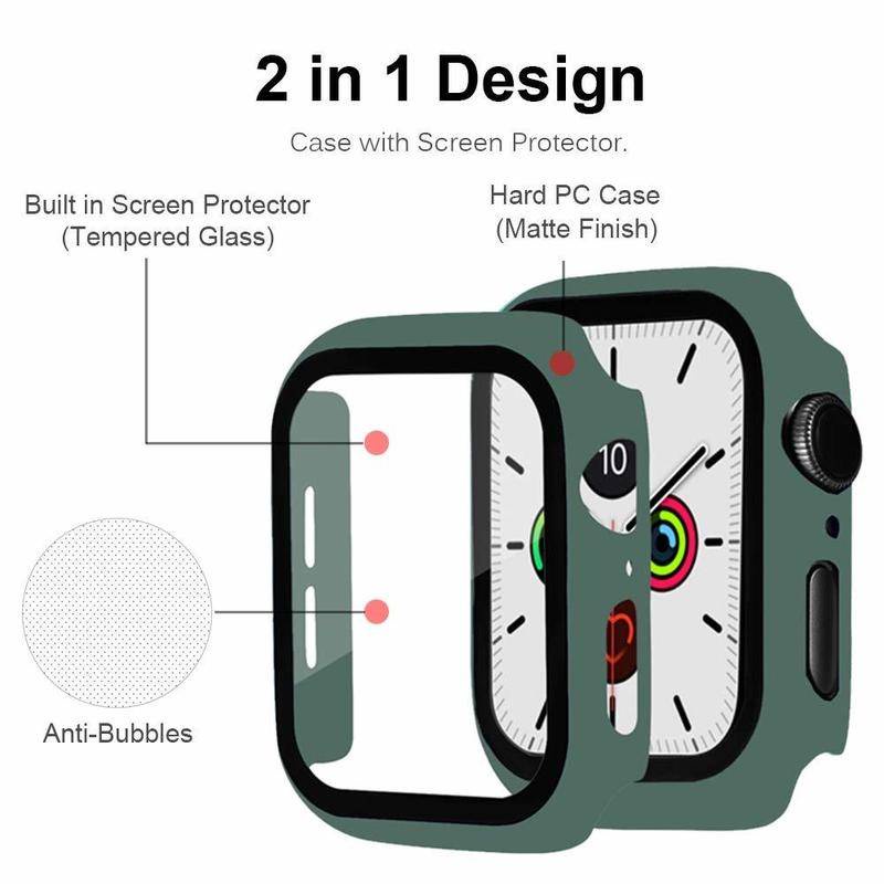 Pelindung Layar Tempered Glass + Frame Bumper Untuk Apple Watch Seri 8 7 6 5 4 3 2 1 SE SE2 45mm 41mm 44mm 42mm 38mm 40mm