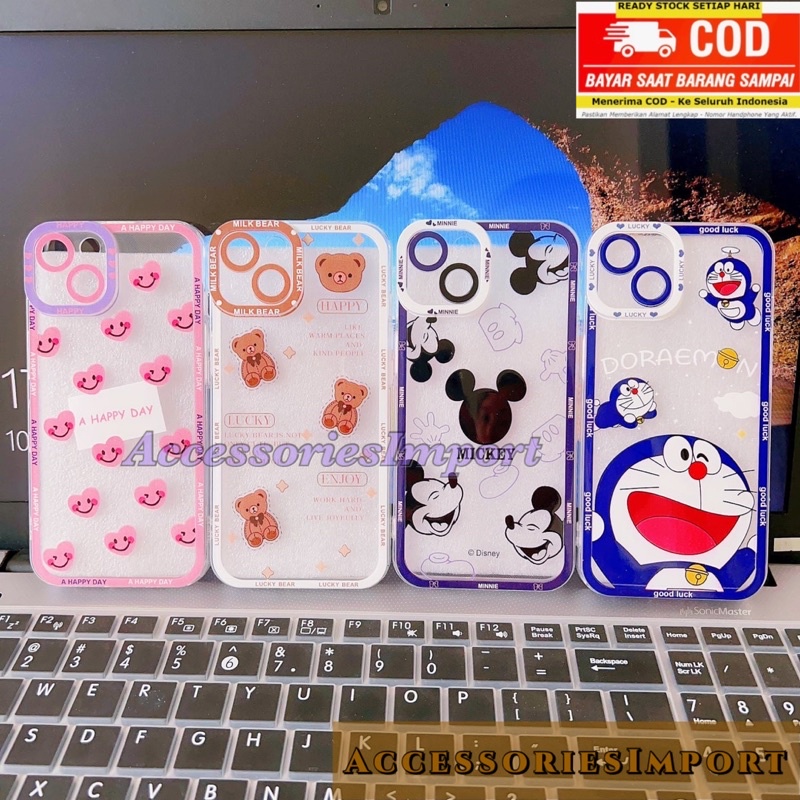 CASE IPHONE 7/ 7PLUS/ IPHONE 8/ 8PLUS/ IPHONE X/ XS/ XR/ IPHONE 11/ 11PRO/ 11PRO MAX/ IPHONE 12/ 12PRO/ 12PRO MAX/ SOFTCASE PROTECTOR CAMERA/ CASING MOTIF BEAR/ BERUANG/ DORAEMON/ MICKEY/ LOVE PINK