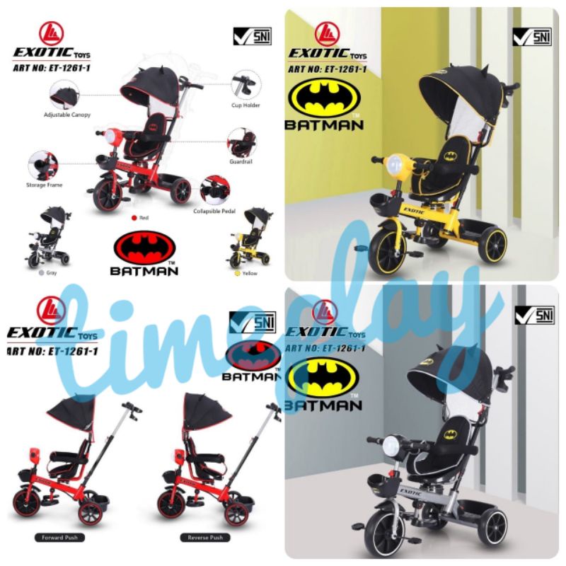 Sepeda Roda Tiga 3 EXOTIC ET 1261-1 BATMAN Kursi Putar Tricycle Anak