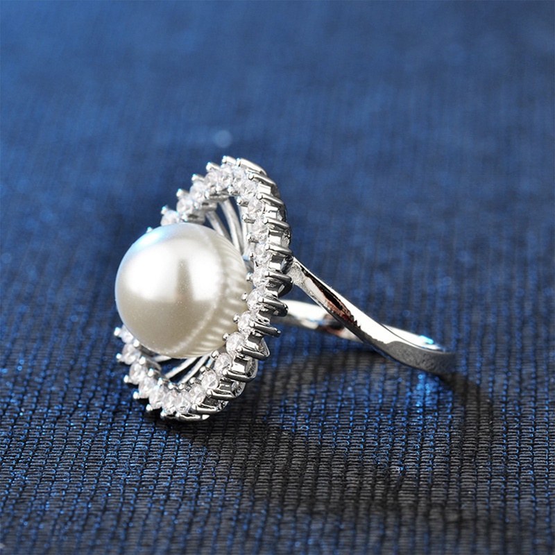 Fancyqube Cincin Bentuk Bunga Besar Aksen Mutiara Imitasi Gaya Korea Retro Vintage Untuk Wanita