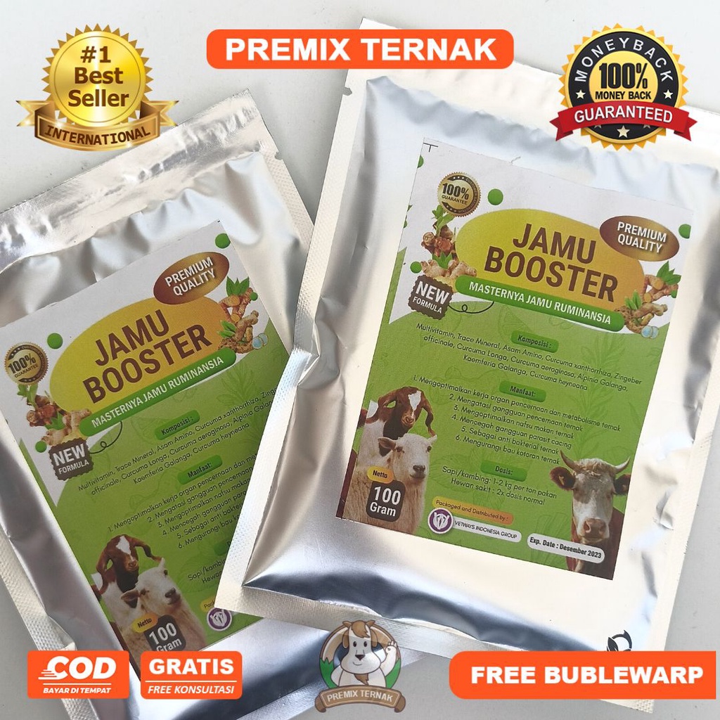 JAMU BOOSTER PREMIUM QUALITY 100 gr - JAMU SAPI 100 gr - MENINGKATKAN NAFSU MAKAN, KESEHATAN DAN PRODUKTIVITAS TERNAK SAPI KAMBING DOMBA