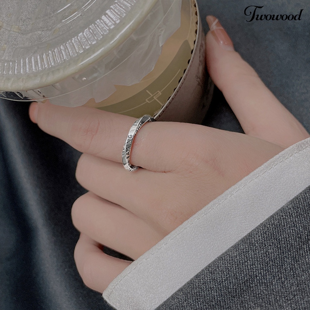 1 Pc Cincin Bahan Tembaga Motif Tulisan Inggris Untuk Wanita