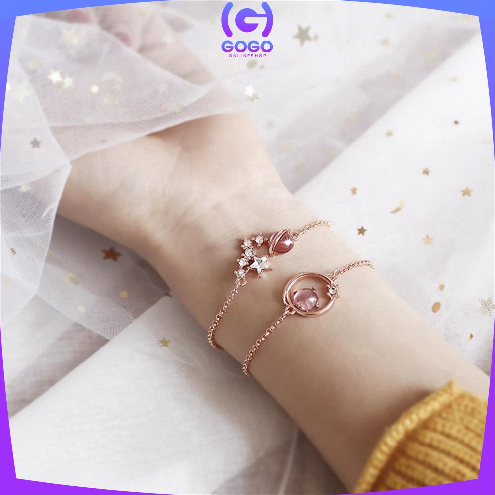 GOGO-K84 Kalung Titanium Wanita Korean Style Motif Planet Kalung Rantai Wanita Gelang Bintang Kunci Necklace Crystal