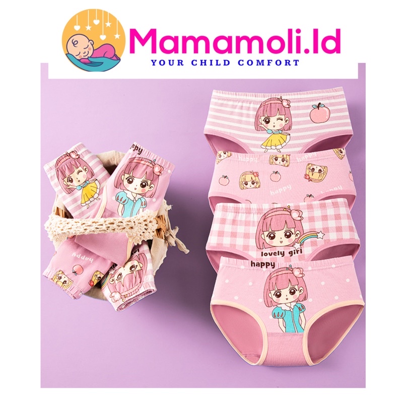 Celana Dalam Anak Model Segitiga Anak Cewek Perempuan 4 In 1 ( 4 Pcs / Bungkus )  / Kolor Anak / Sempak Anak / Kancut Anak Perempuan Cewek/ CD / Sidi Anak/ KidsUnderwear / Girl Underwear