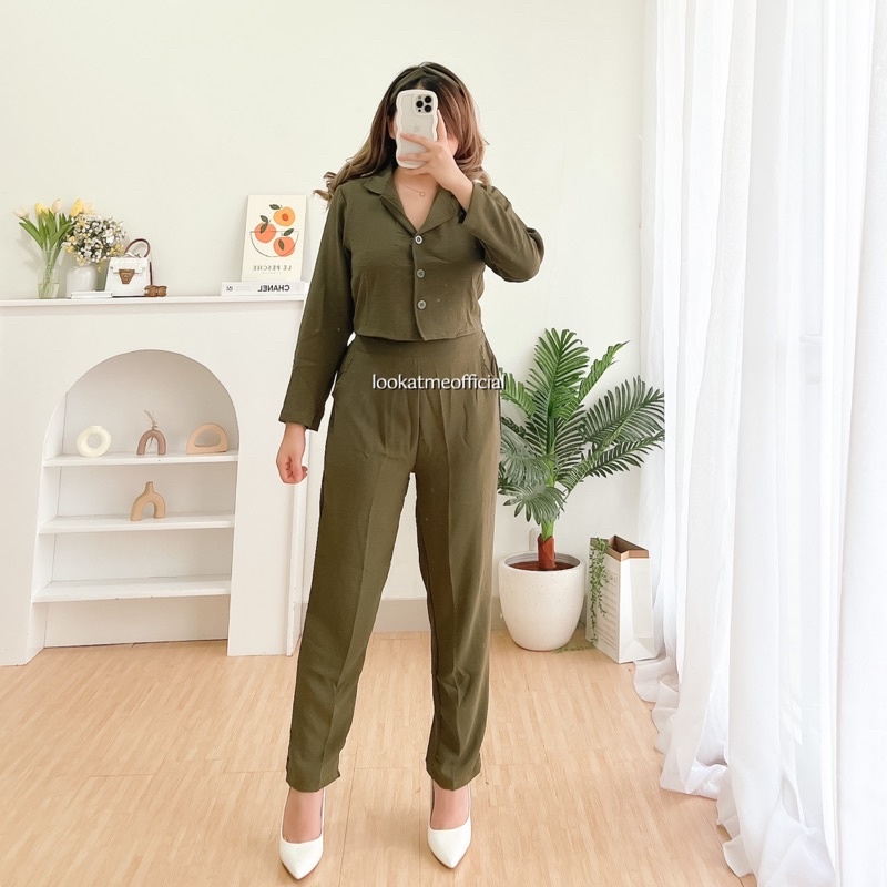 Liana Set Wanita 2in1 Bahan Crinkle Lengan Panjang 421