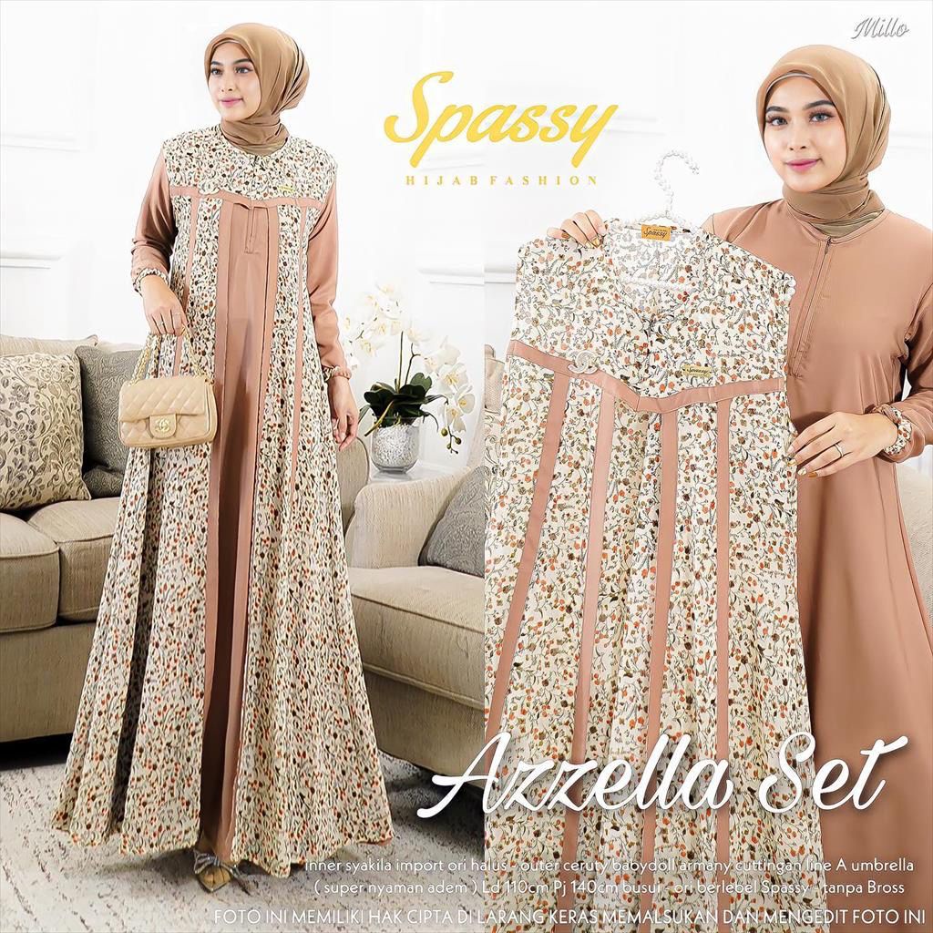gamis motif terbaru . gamis set outer terbaru . gamis 2 in 1  . bahan shakila mix ceruty