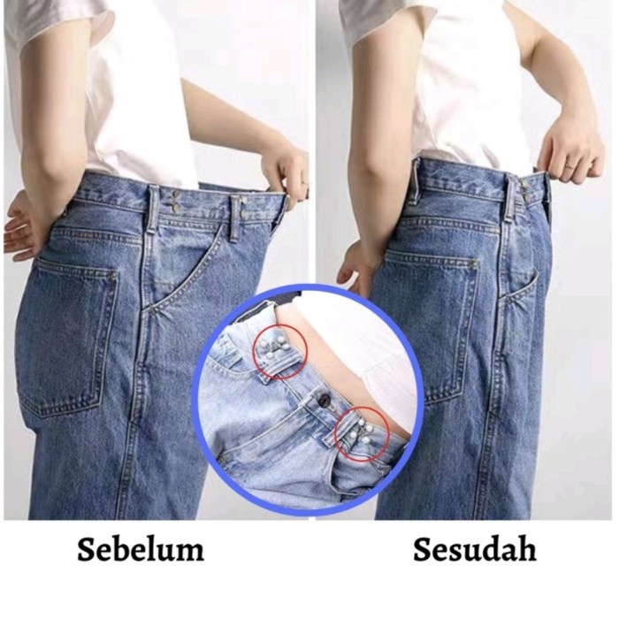 Kancing Jeans Logam Adjustable Penggecil Pinggang Celana Detachable