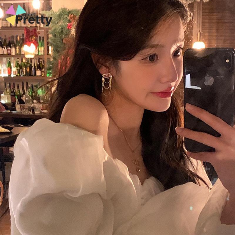 Anting rumbai Korea Rhinestone Berbentuk Hati Earrings Anting Tindik Perhiasan Wanita Fashion Murah Hadiah Perhiasan - PD