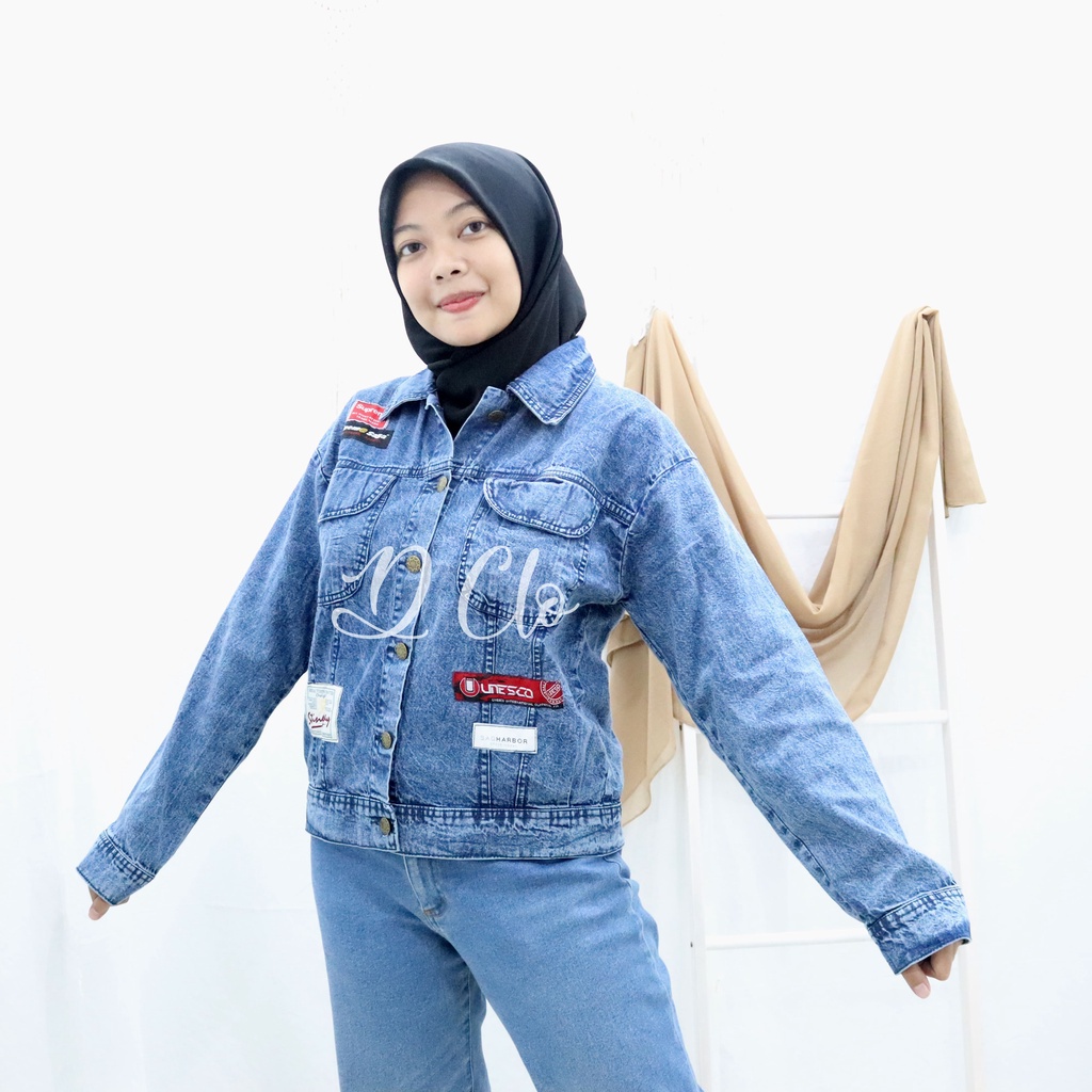 Jaket Jeans Kasual Wanita Dewasa Polos Fit To L LD 105 CM Bahan Jeans Premium Warna Dark Blue Kekinian /  Pakaian Atasan Wanita Terbaru