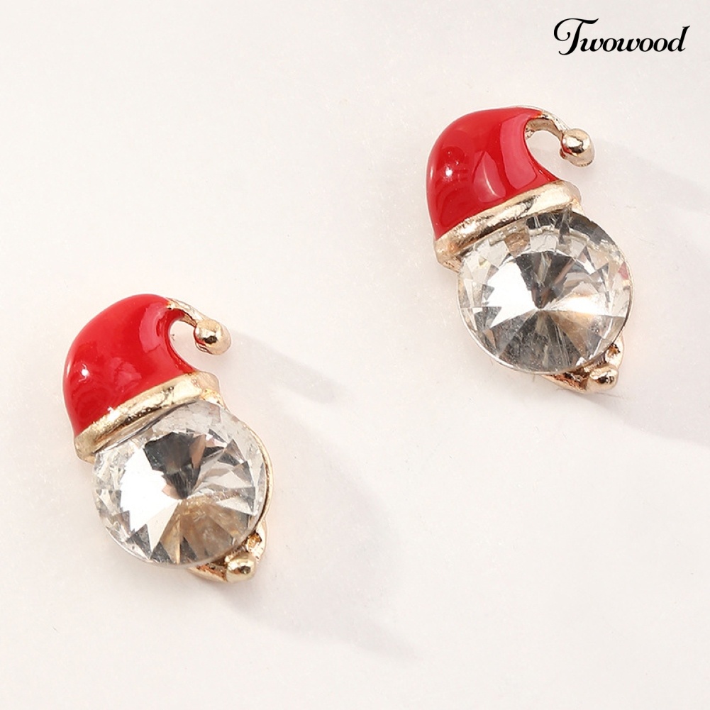 Anting Stud Liontin Bentuk Topi Natal Untuk Wanita