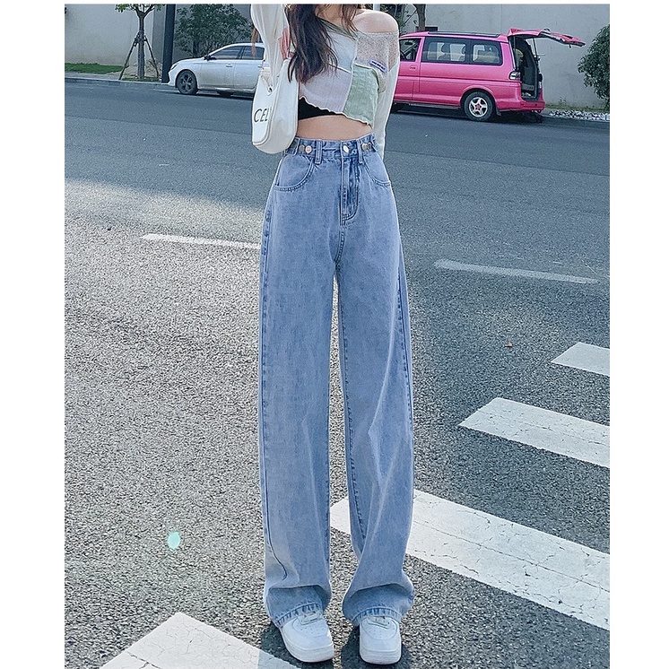 New Kekinian -- Highwaist Loose Straight Kasual Jeans Wanita Import