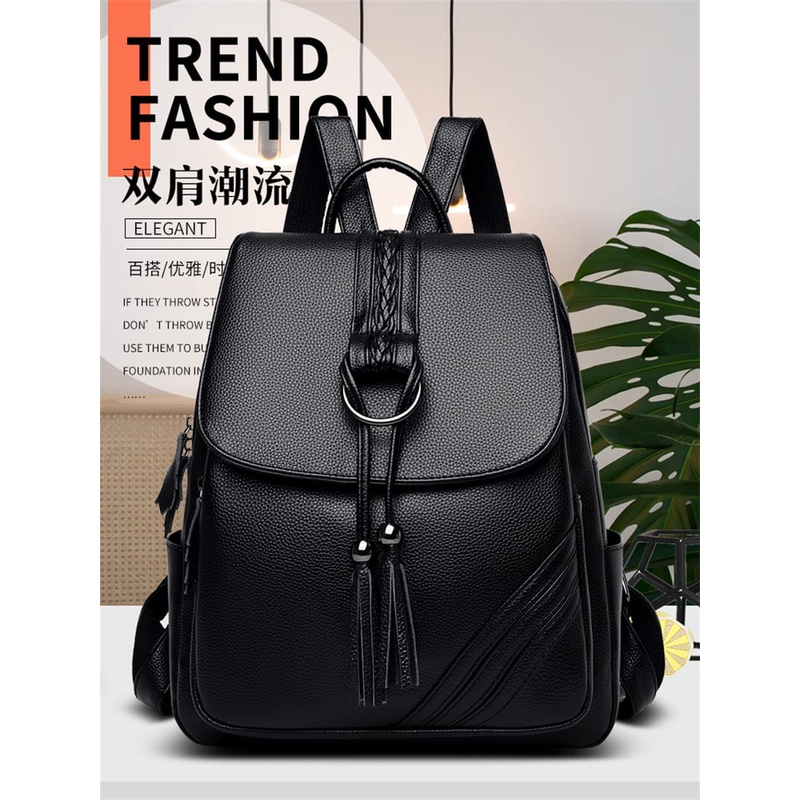 {ZA.STORE}-Tas Ransel Terbaru 2022 Tas Ransel Cewek Dewasa Terbaru 2022 Kulit Tas Ransel Wanita Back