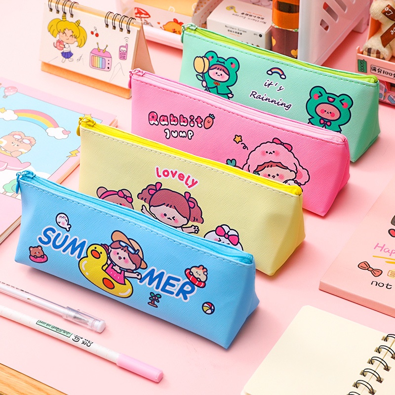 

Large Capacity Pencil Case Cartoons Cute Girl Triangle Pen Case Supplies Student Pencils Pouch Schoo