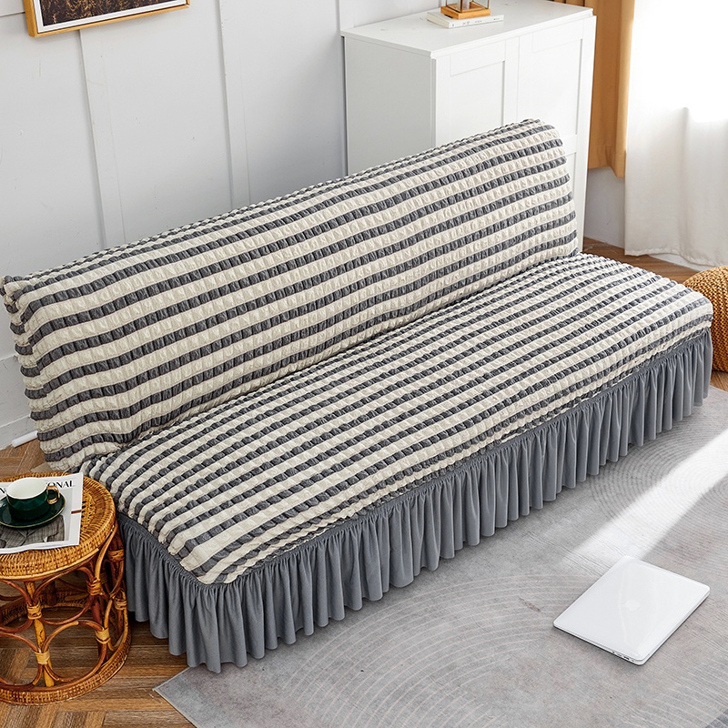 Elastic Sofa Bed Cover  With Skirt Stripe Jacquard / Penutup Sarung Alas SofaBed Elastis Tebal Polos Renda