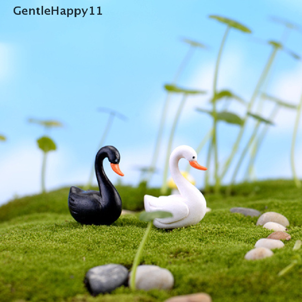 Gentlehappy Putih/Hitam Mini Swan Ornamen Taman Miniatur Patung Tanaman Pot Peri Dekorasi Taman id