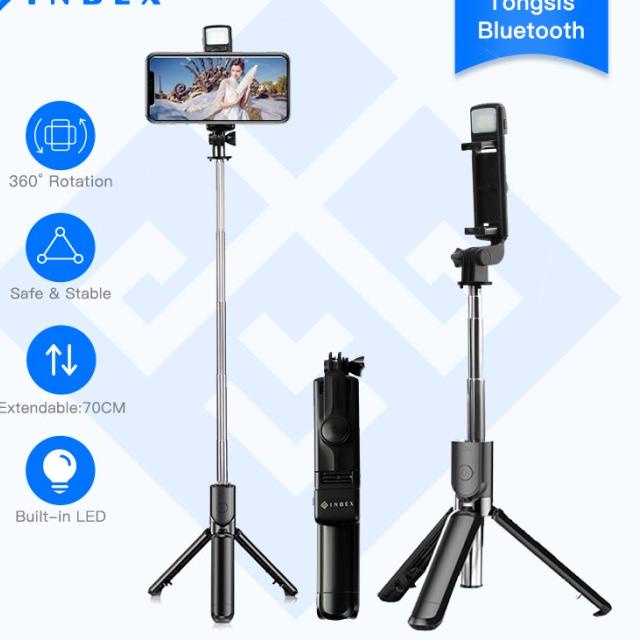 INBEX S03S Tongsis Bluetooth Led Selfie Stick Remote Bright Tripod