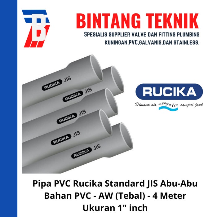 Pipa Pvc Pipa Pvc Rucika Abu-Abu (Jis) 1" Inch Ketebalan Aw (Tebal) 4 Meter