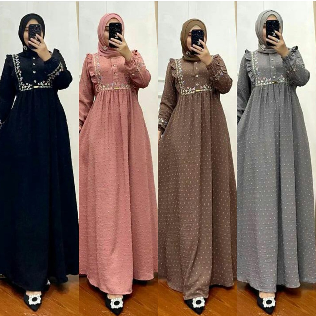 lilly dress kondangan gamis bordir mewah dres muslimah