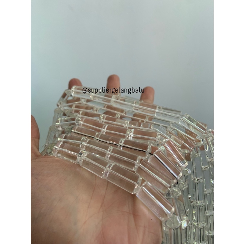 manik glass bead WHITE quartz 20 x 8mm bahan prakarya gelang kalung