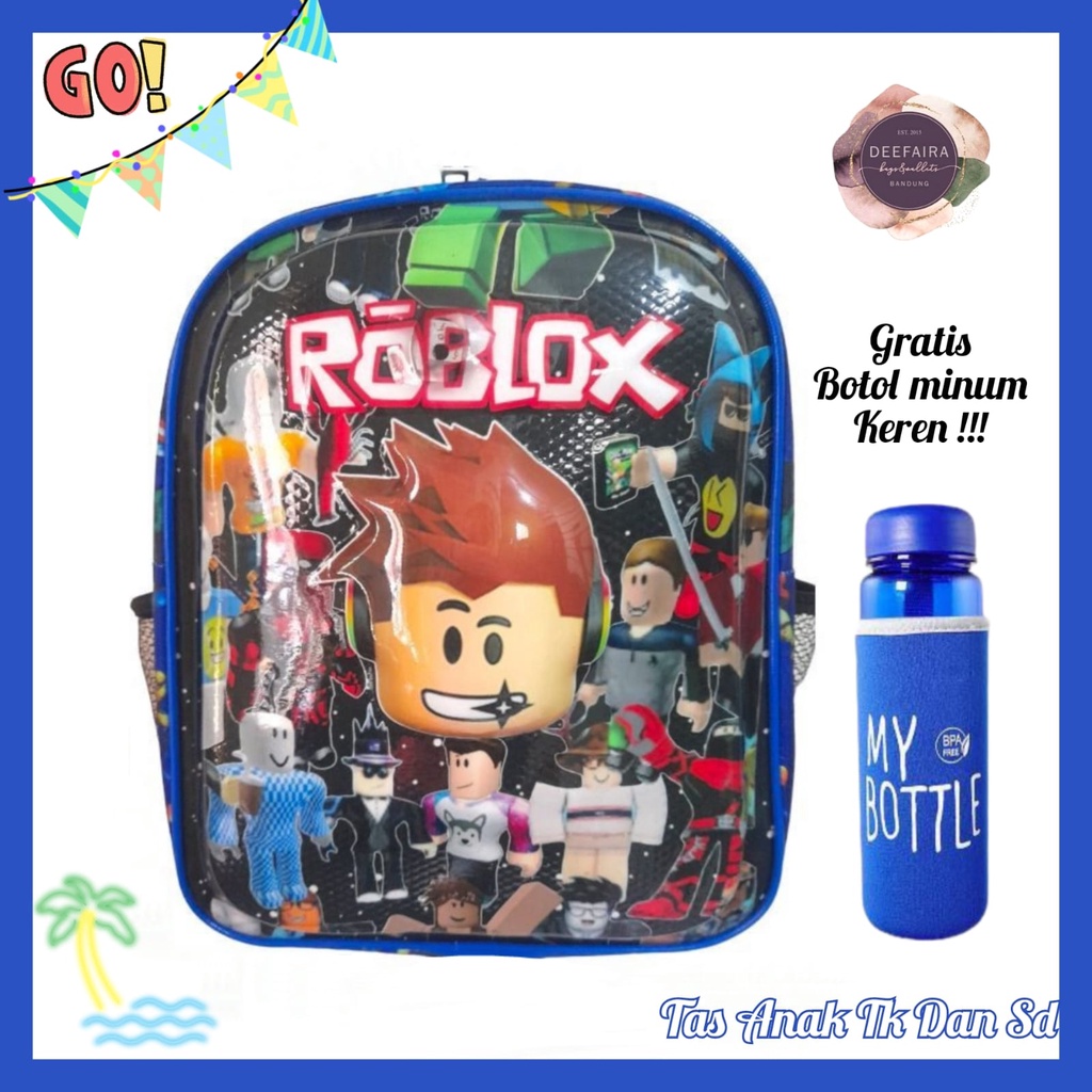 Tas Ransel Anak Laki Laki Gratis Botol Minum Keren Model R0bloxx 3D Untuk Anak Tk Dan Sd