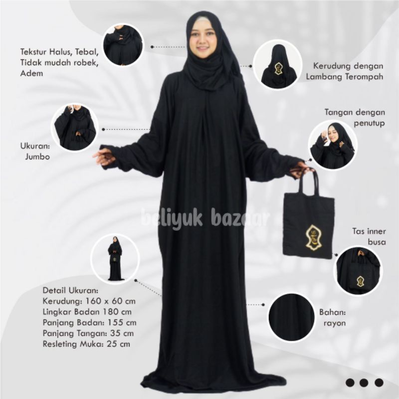 Mukena mukenah Hadramaut Terusan Lajuran Bali Terompah Polosan Warna Mukenah Dewasa Wanita Cantik Pasmina Pashmina Murah Panjang  adem lembut halus Jumbo Rayon Hitam