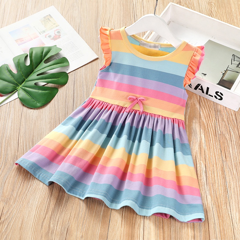 [Brandedbaby] 6M-4T DRESS CASUAL ANAK STRIPE RAINBOW IMPORT