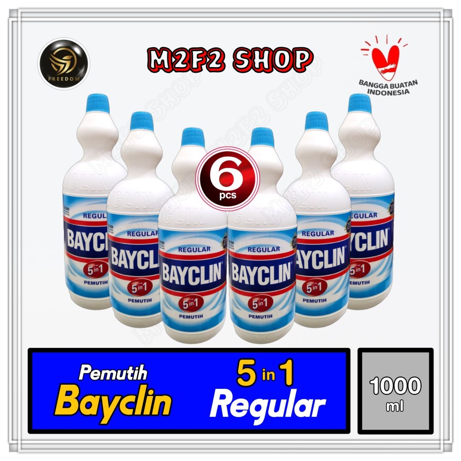 Pemutih Pakaian Bayclin 5in1 Regular - 1000 ml | 1 Liter (Kemasan 6 Pcs)