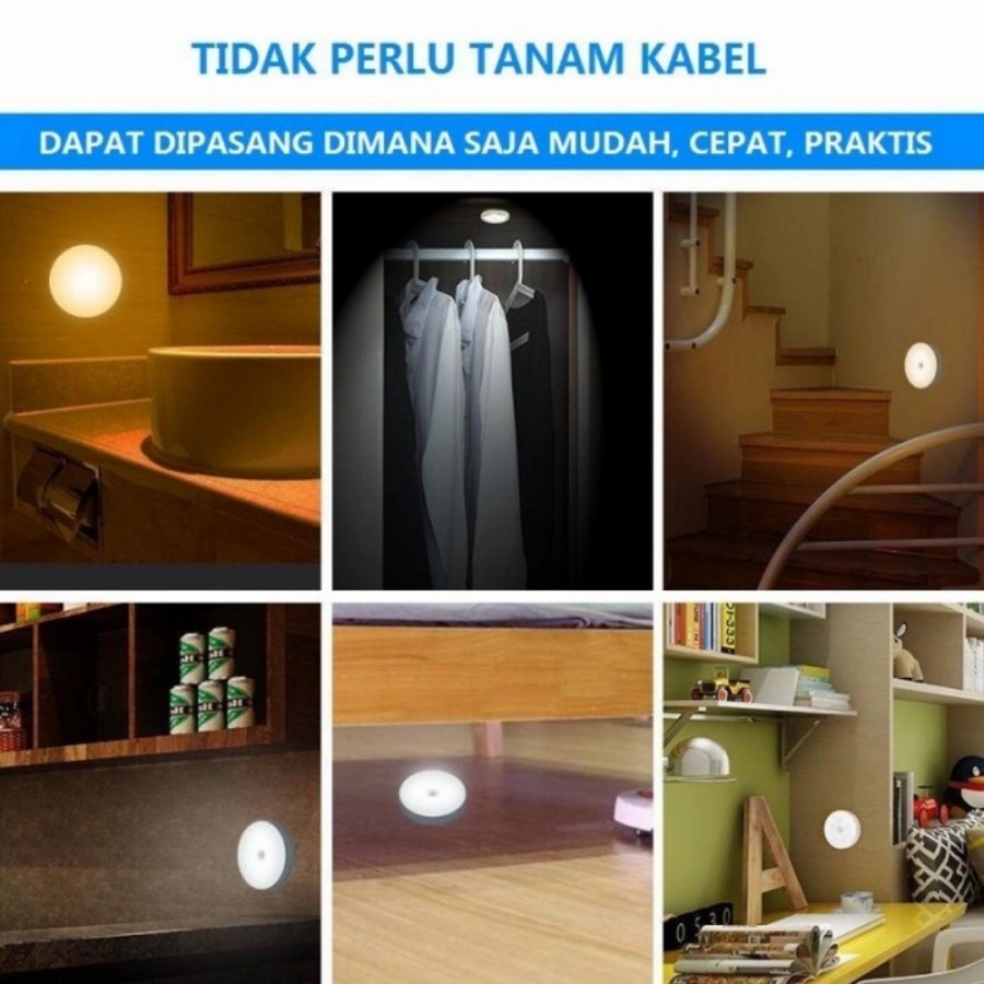 Led lampu tidur sensor gerak tempel rak dinding lemari baju emergeny