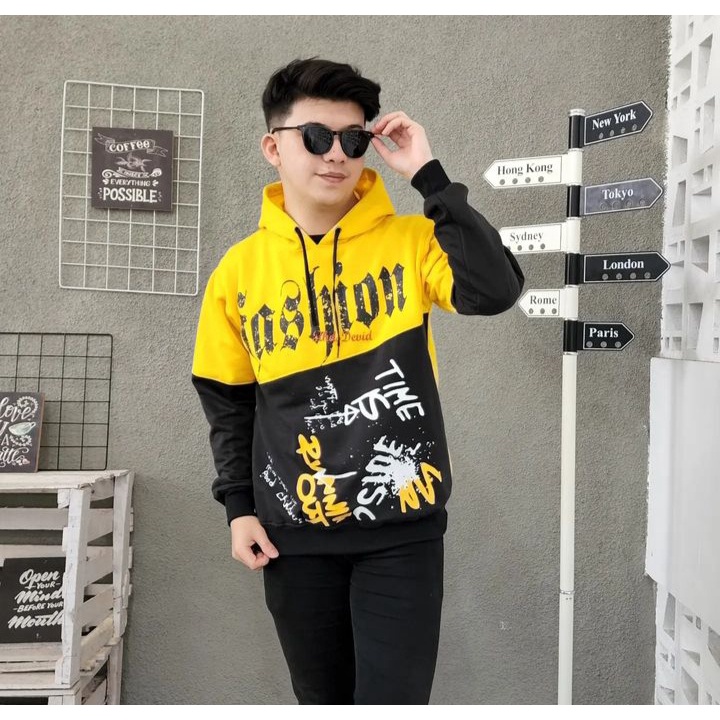 Jacket Sweater FASHION TIME 2 Tone Hoodie Pakaian Pria Wanita Kasual Santai Fashion Korean Kekinian