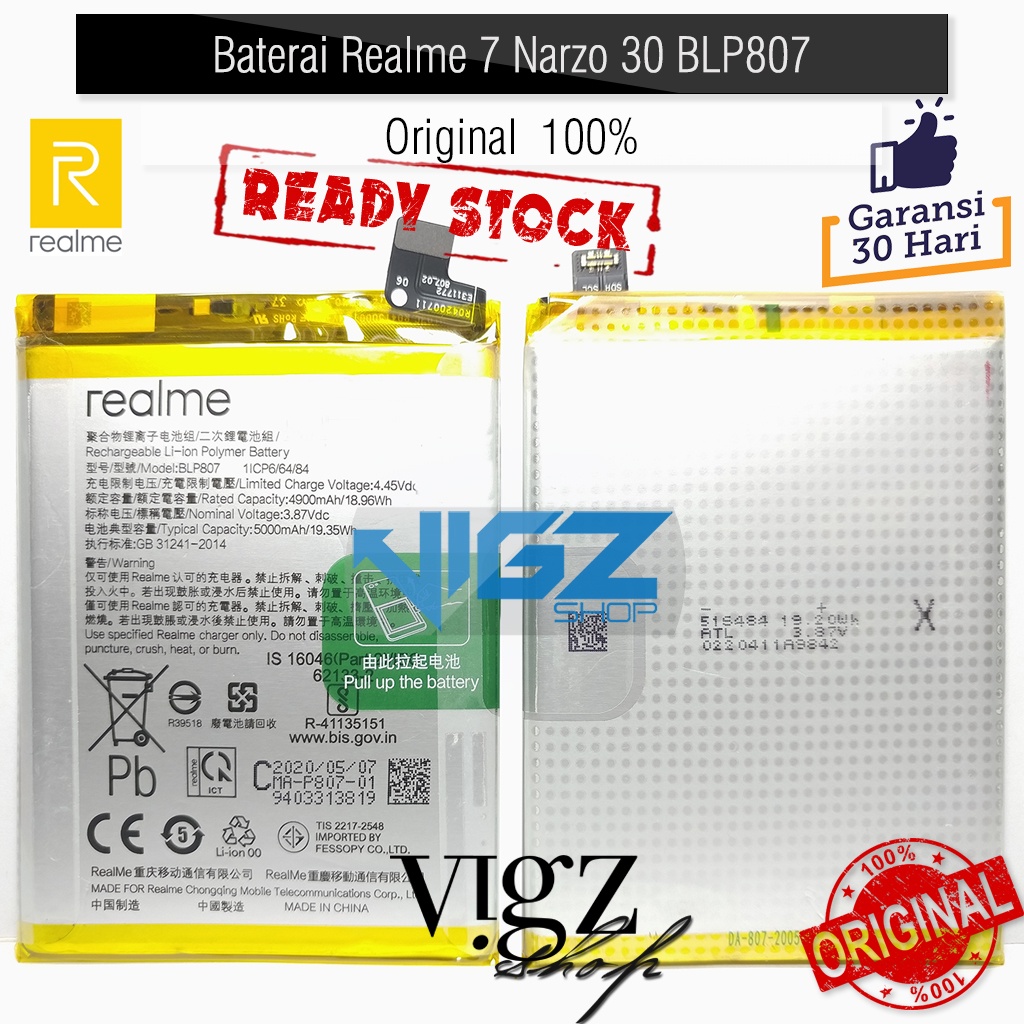 Baterai Realme 7 V5 Narzo 30 BLP807 Original 100%