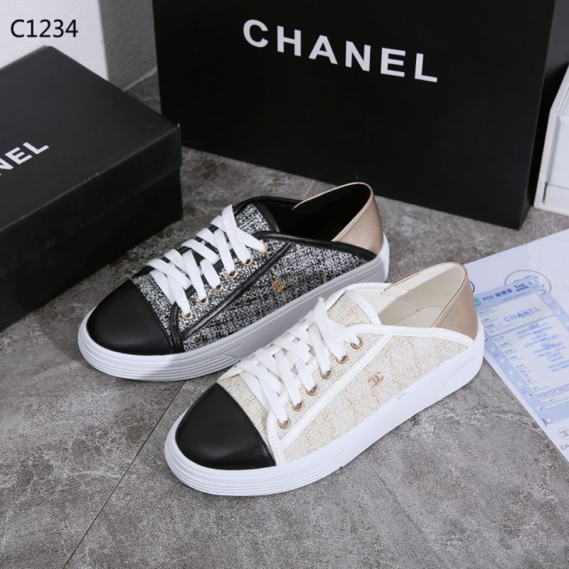 SEPATU CHANEL TWEED SHOES C1234 PLATINUM LIKE ORI