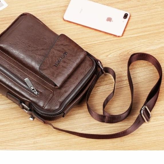 Tas Selempang Pria Kulit Import Tas Slempang Slingbag Cowok Impor - Hitam