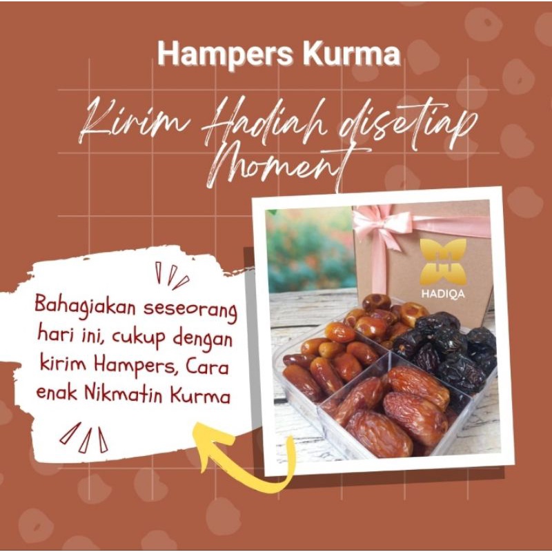 

Hampers Paket Kurma sekat 4 Ajwa, Medjol, Tunis Madu, Sukari