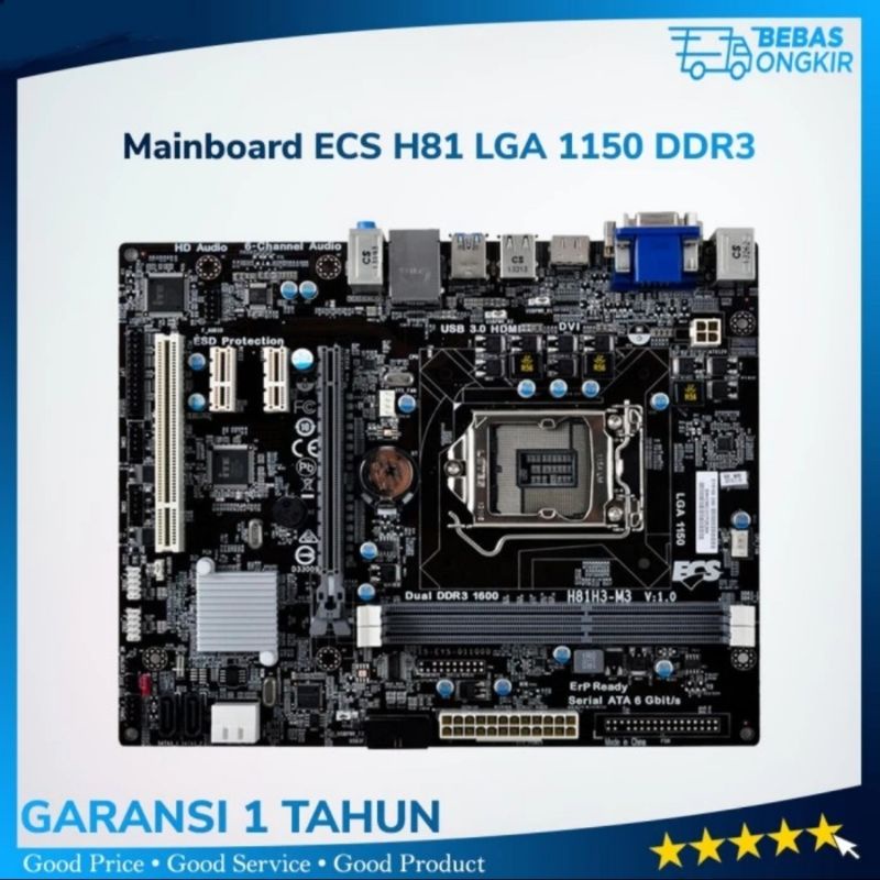 Mainboard H81 ECS socket 1150 Garansi satu Tahun HDMI