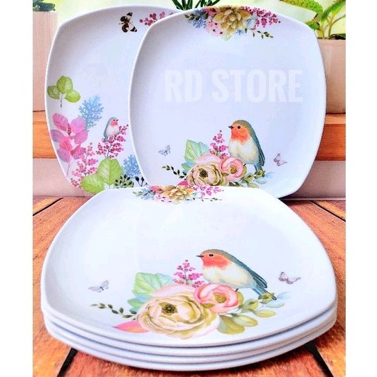 promo 6.pcs piring kotak saji ceper prasmanan melamine motif