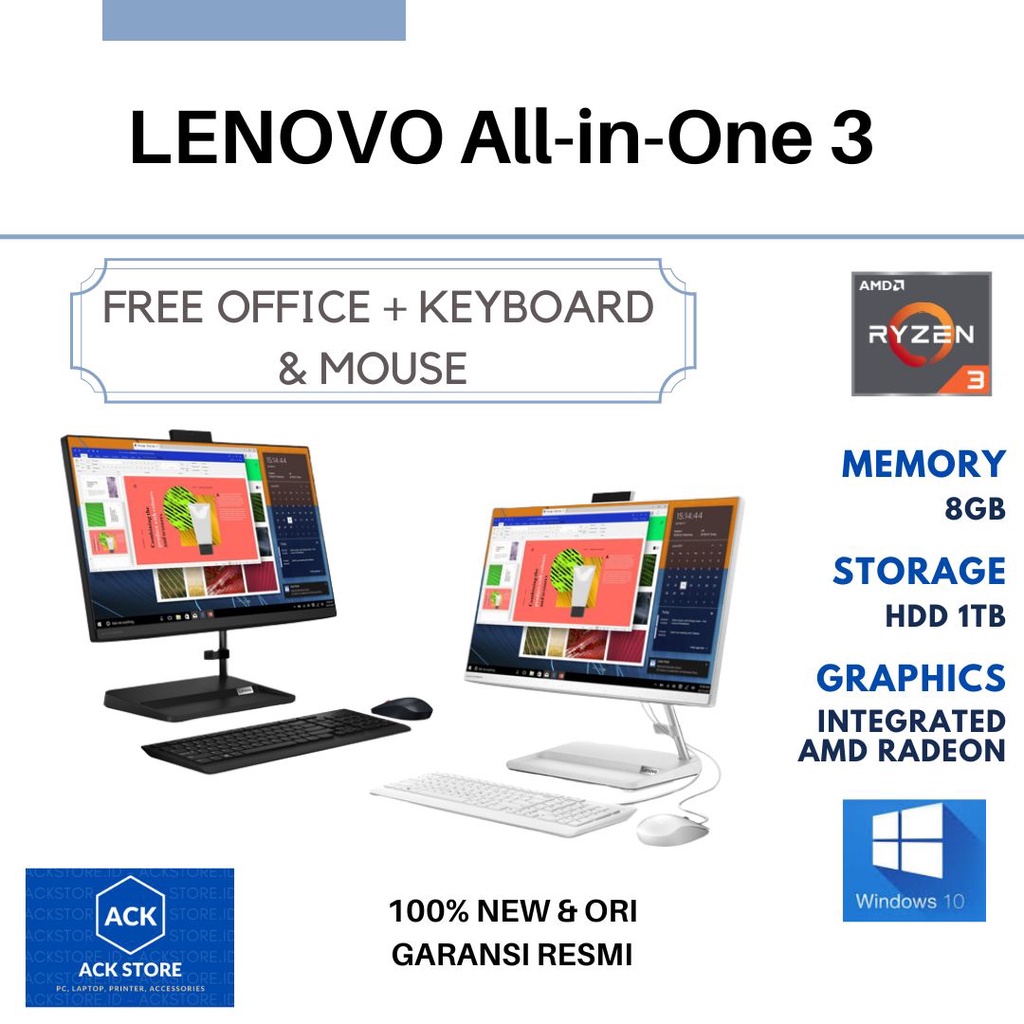 Lenovo AIO 3 C4ID C5ID R55500U 8GB SSD 512GB Win11 OHS 23.8" Touch CAM