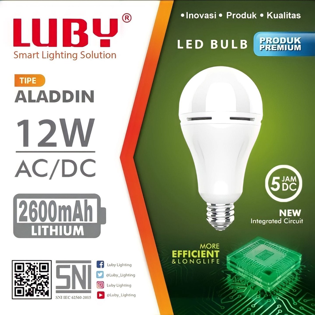 Lampu LED Luby 12W Emergency Aladdin Putih  AC/DC Rechargeable