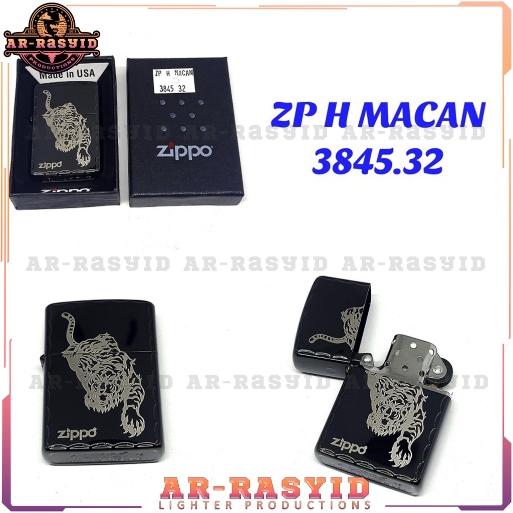 Korek Api Minyak Zippo Black Ice Hitam Light Gerigi Motif Macan Tiger