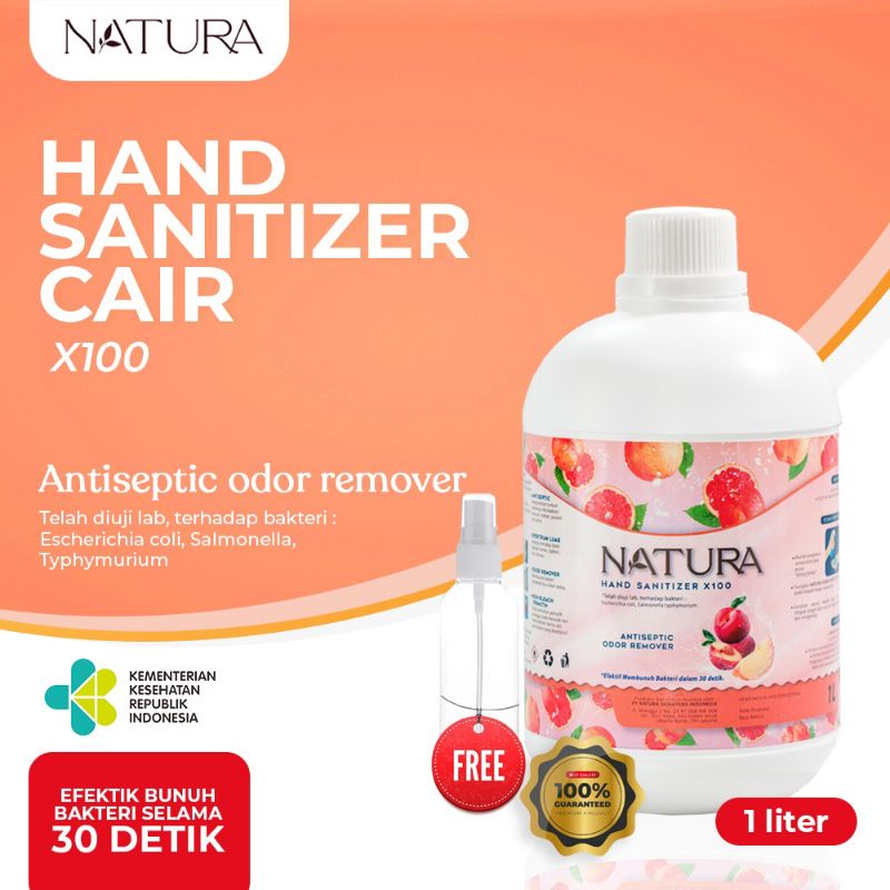 Natura Hand Sanitizer X100 Cair 1000ml Aroma Peach